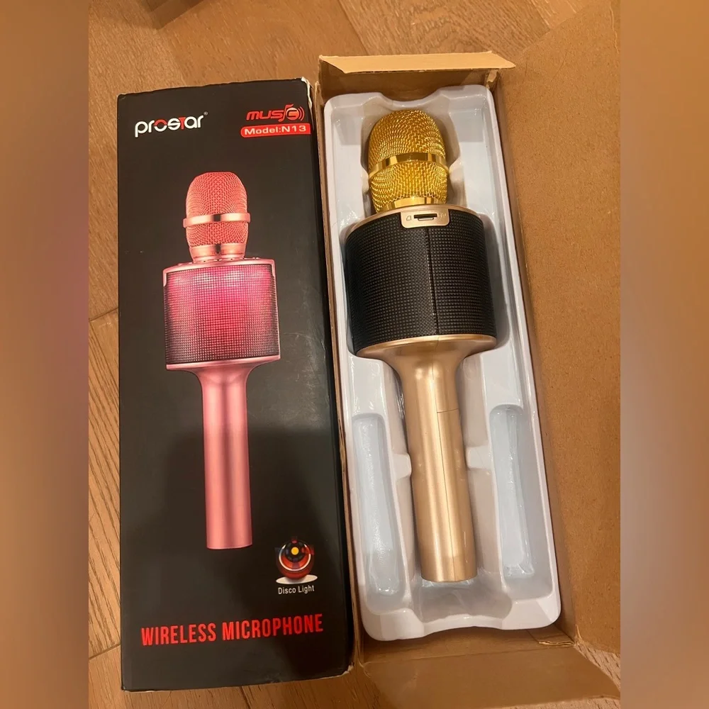 Gold and Black Wireless Microphone with Disco Lights